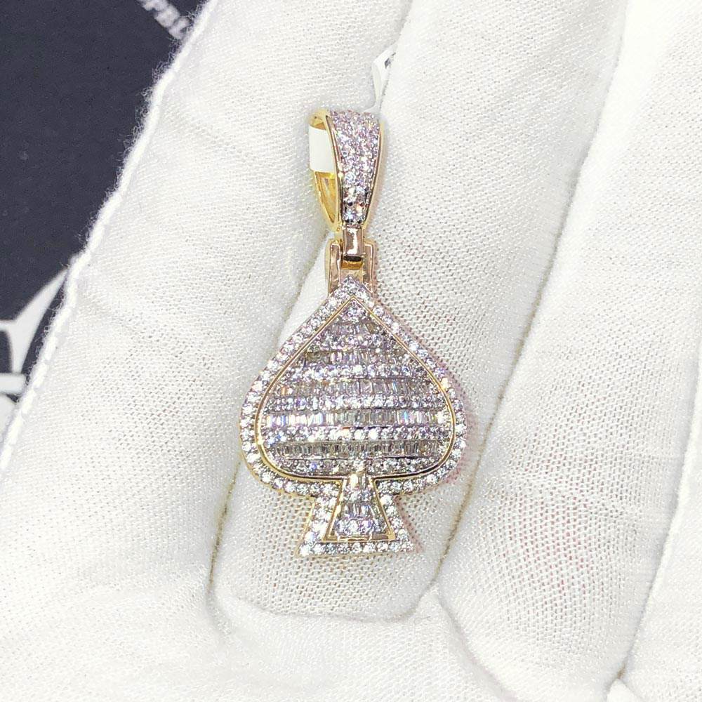 Baguette Spade Small Poker CZ Hip Hop Bling Bling Pendant Yellow Gold HipHopBling