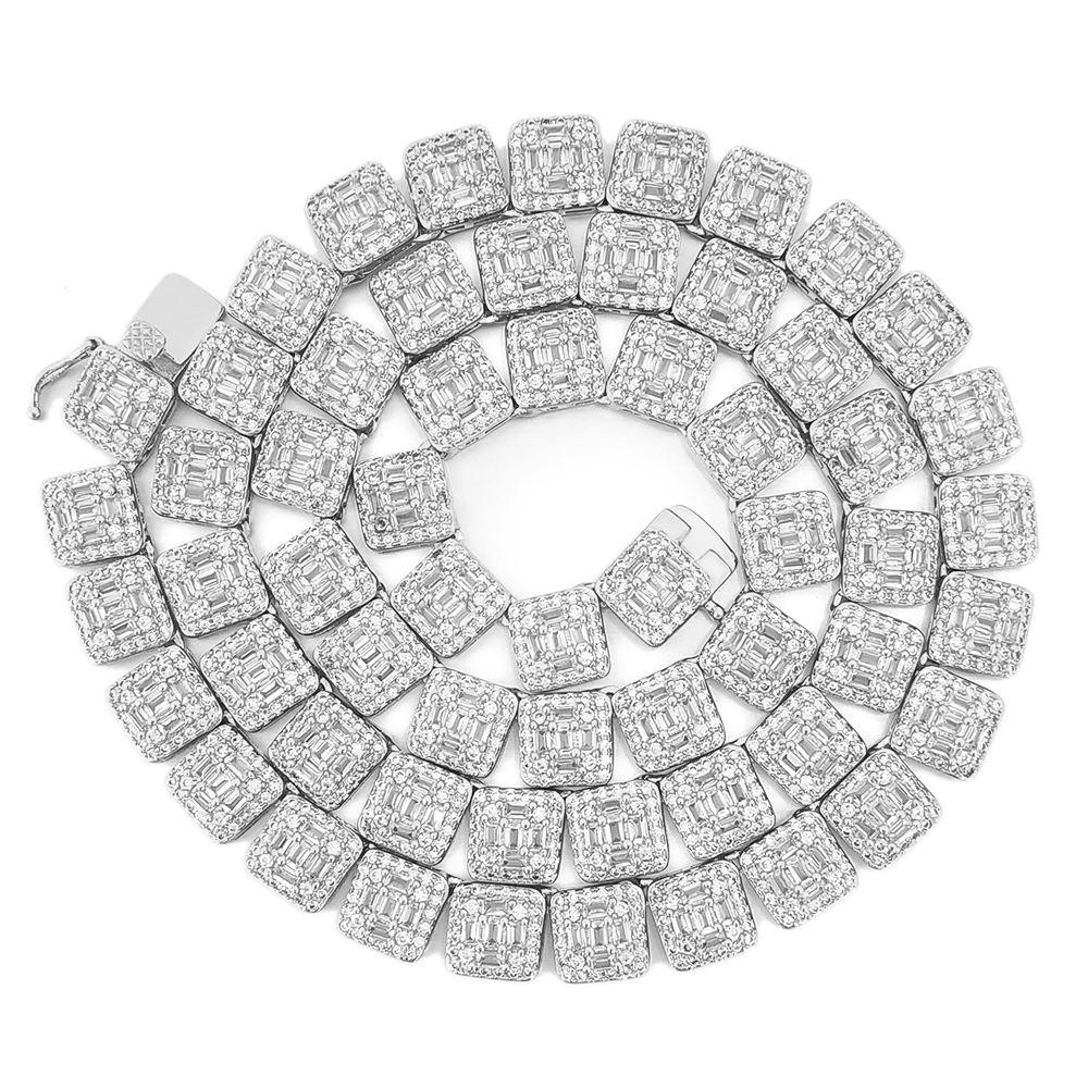 Baguette Square Cluster Link CZ Iced Out Chain White Gold 20" HipHopBling