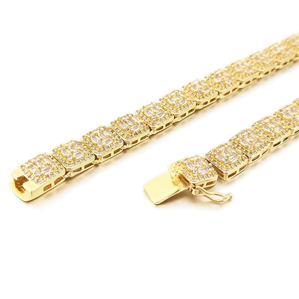 Baguette Square Cluster Link CZ Iced Out Chain Yellow Gold 20" HipHopBling