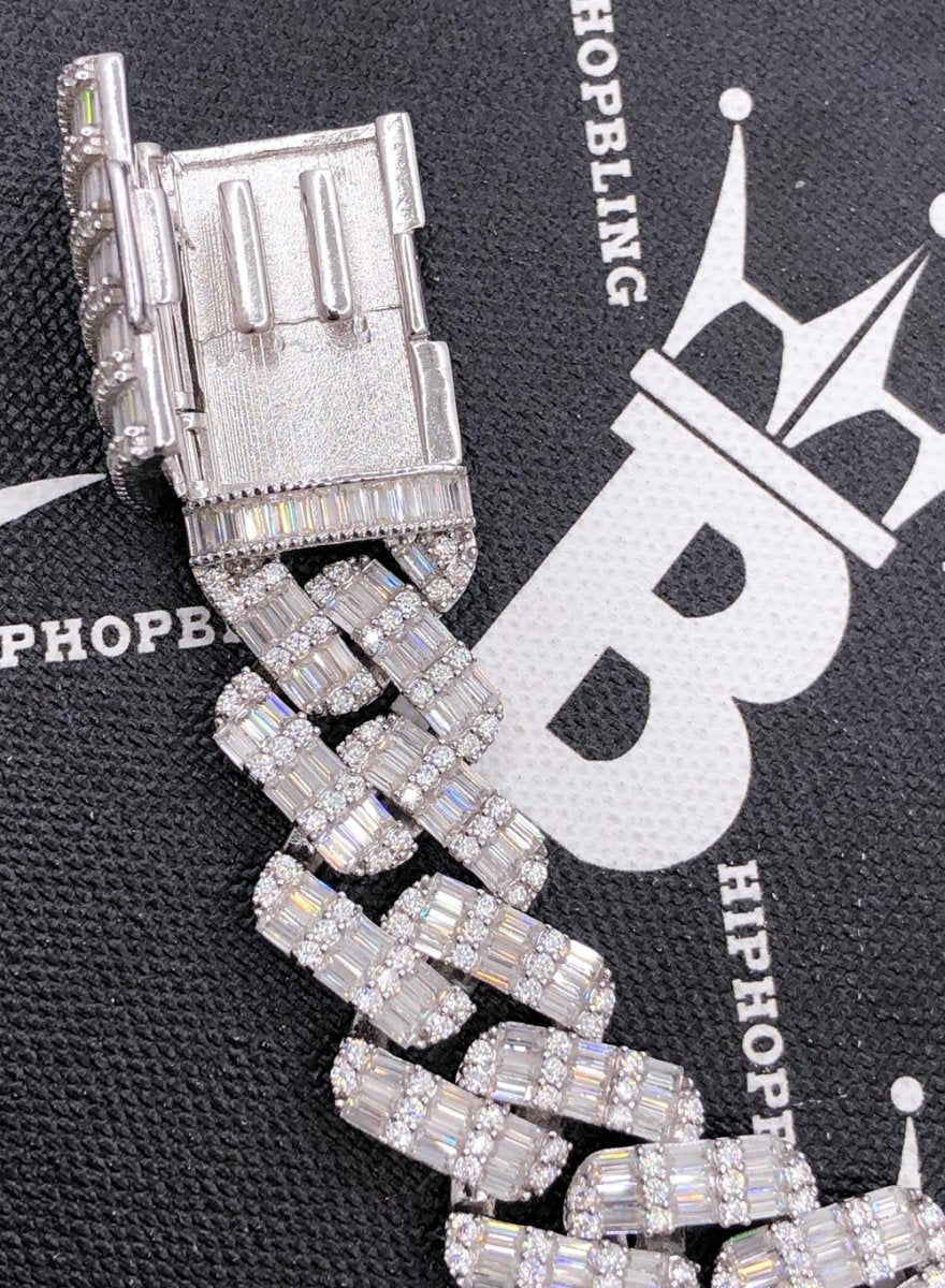 Baguette Thick Cuban Moissanite Bracelet Iced Out .925 Sterling Silver 8" Bracelet HipHopBling