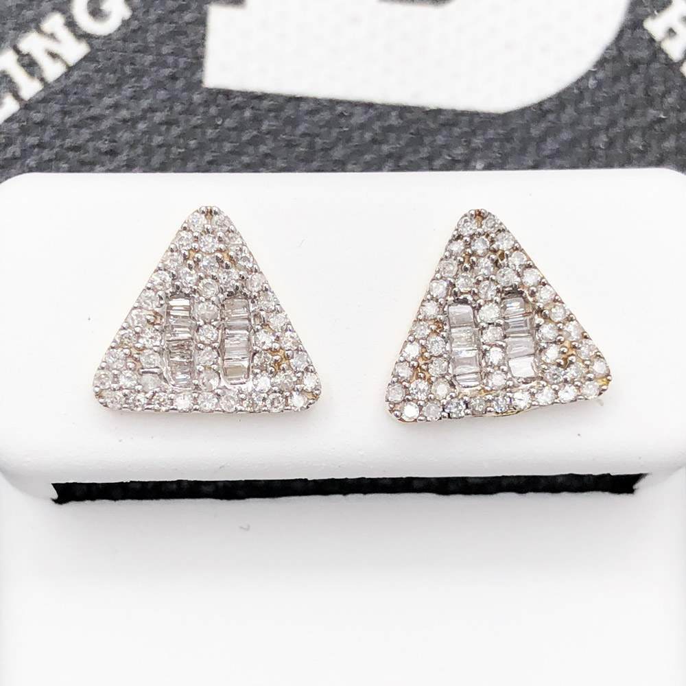 Baguette Triangle .51cttw Diamond Earrings 10K Yellow Gold HipHopBling