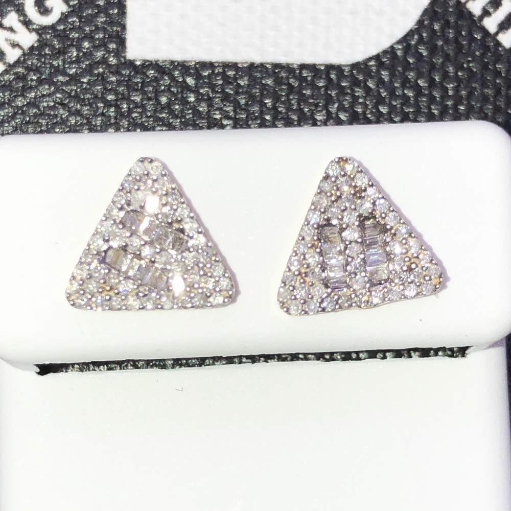 Baguette Triangle .51cttw Diamond Earrings 10K Yellow Gold HipHopBling