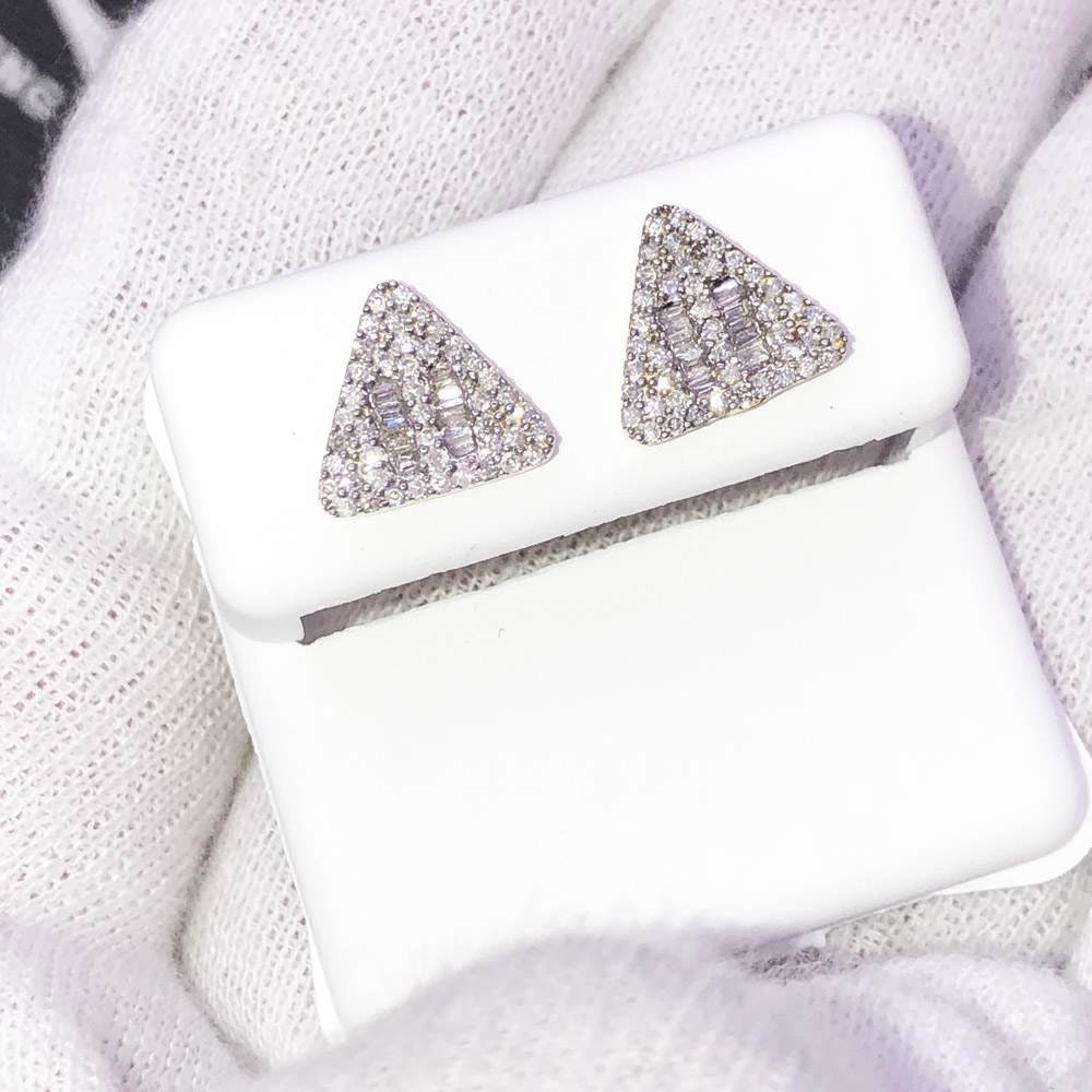 Baguette Triangle .51cttw Diamond Earrings 10K Yellow Gold HipHopBling