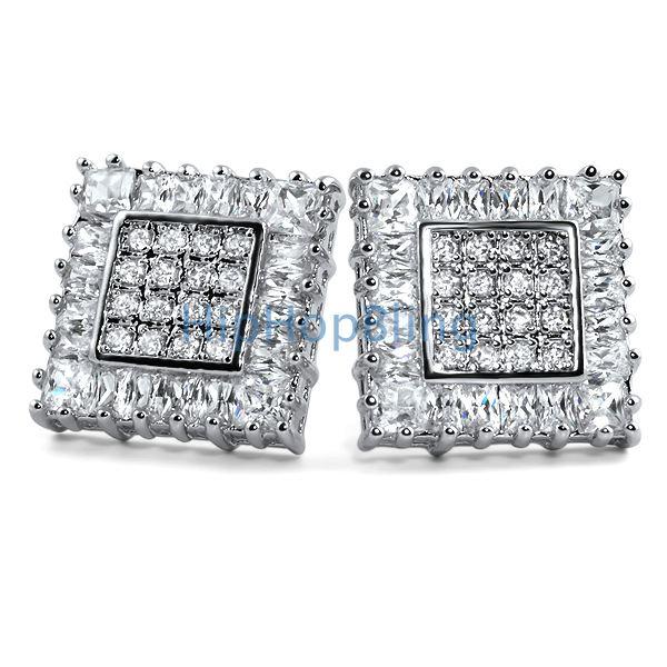 Baguettes & Princess Box CZ Iced Out Earrings HipHopBling