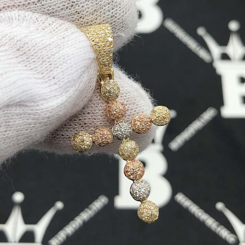 Ball Cross Diamond Pendant .55cttw 10K 3 Tone Gold HipHopBling