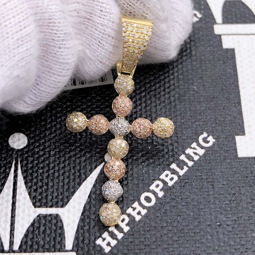 Ball Cross Diamond Pendant .55cttw 10K 3 Tone Gold HipHopBling