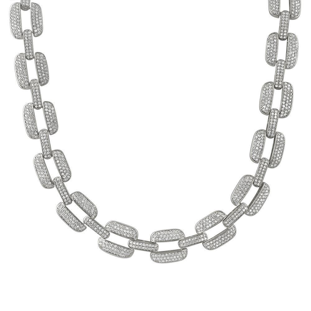 Bar Link Iced Out Chain Hip Hop Bling Chain White Gold 18" HipHopBling
