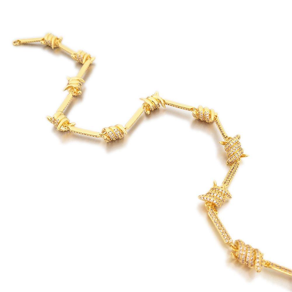 Barb Wire Link CZ Iced Out Chain Bling White Gold 18" HipHopBling