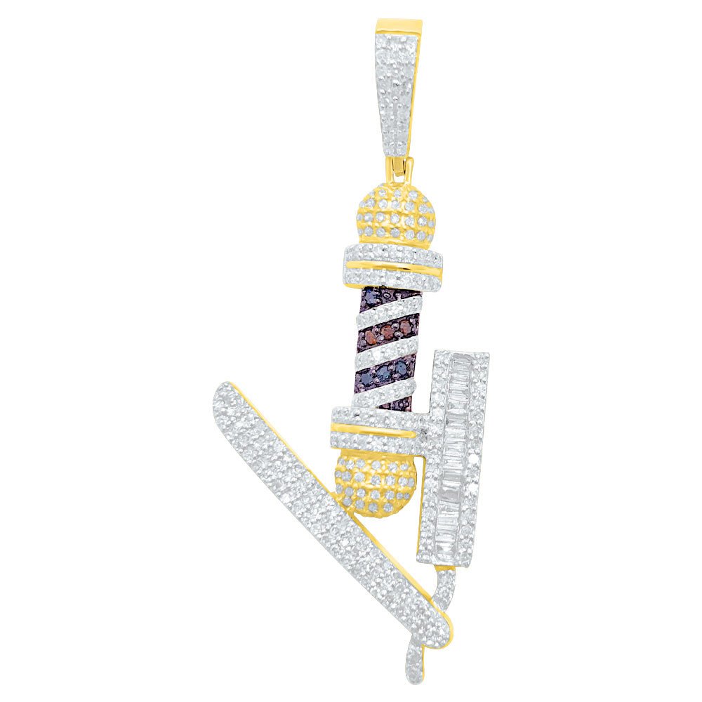 Barber Pole Razor Baguette Diamond Pendant .52cttw 10K Yellow Gold HipHopBling