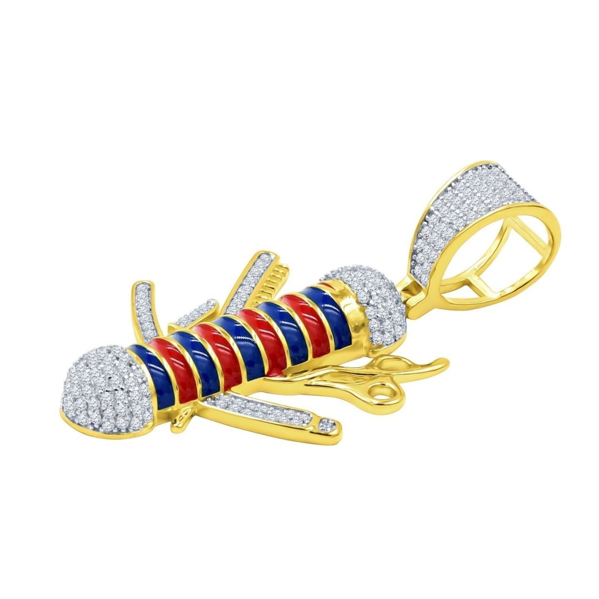 Barber Pole & Tools CZ Iced Out Pendant .925 Sterling Silver Yellow Gold HipHopBling