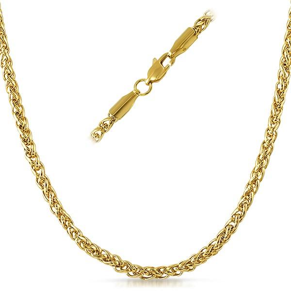 Basket Weave IP Gold Stainless Steel Chain Necklace 4MM 30" HipHopBling