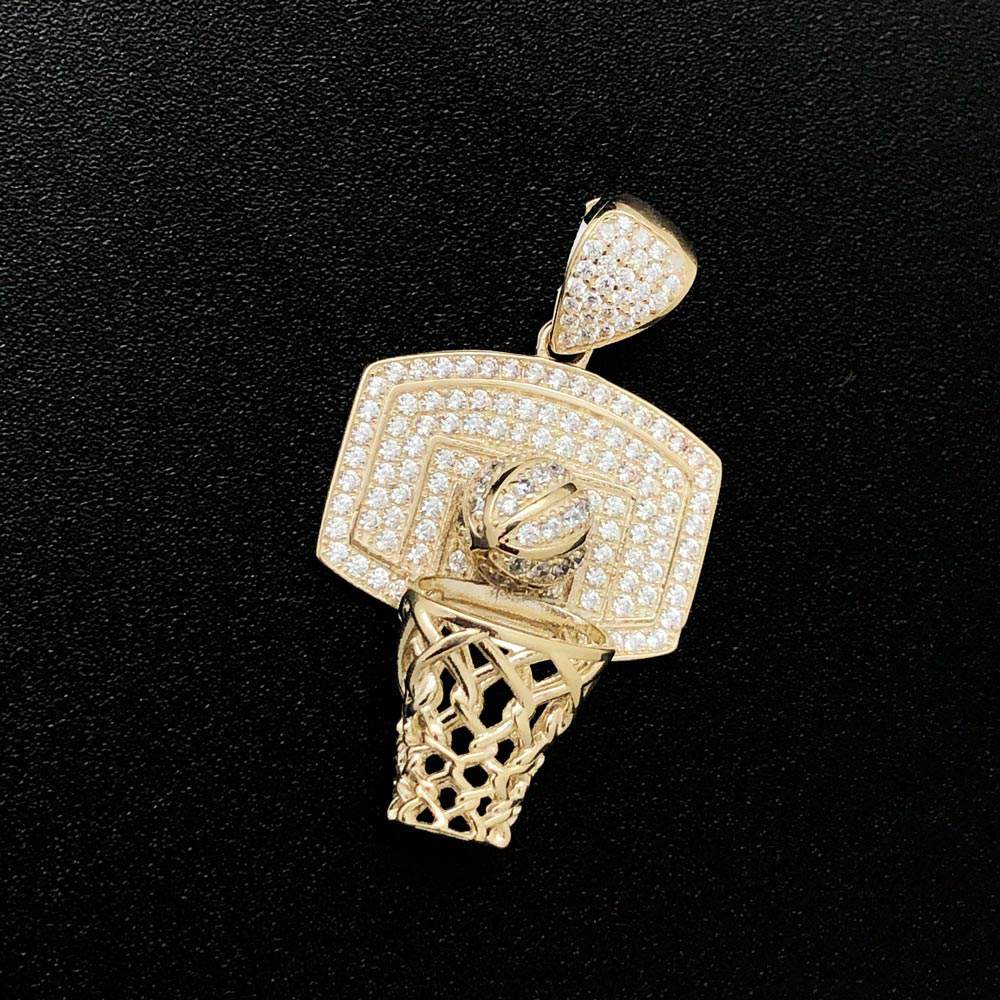 Basketball Hoop CZ 10K Yellow Gold Pendant HipHopBling