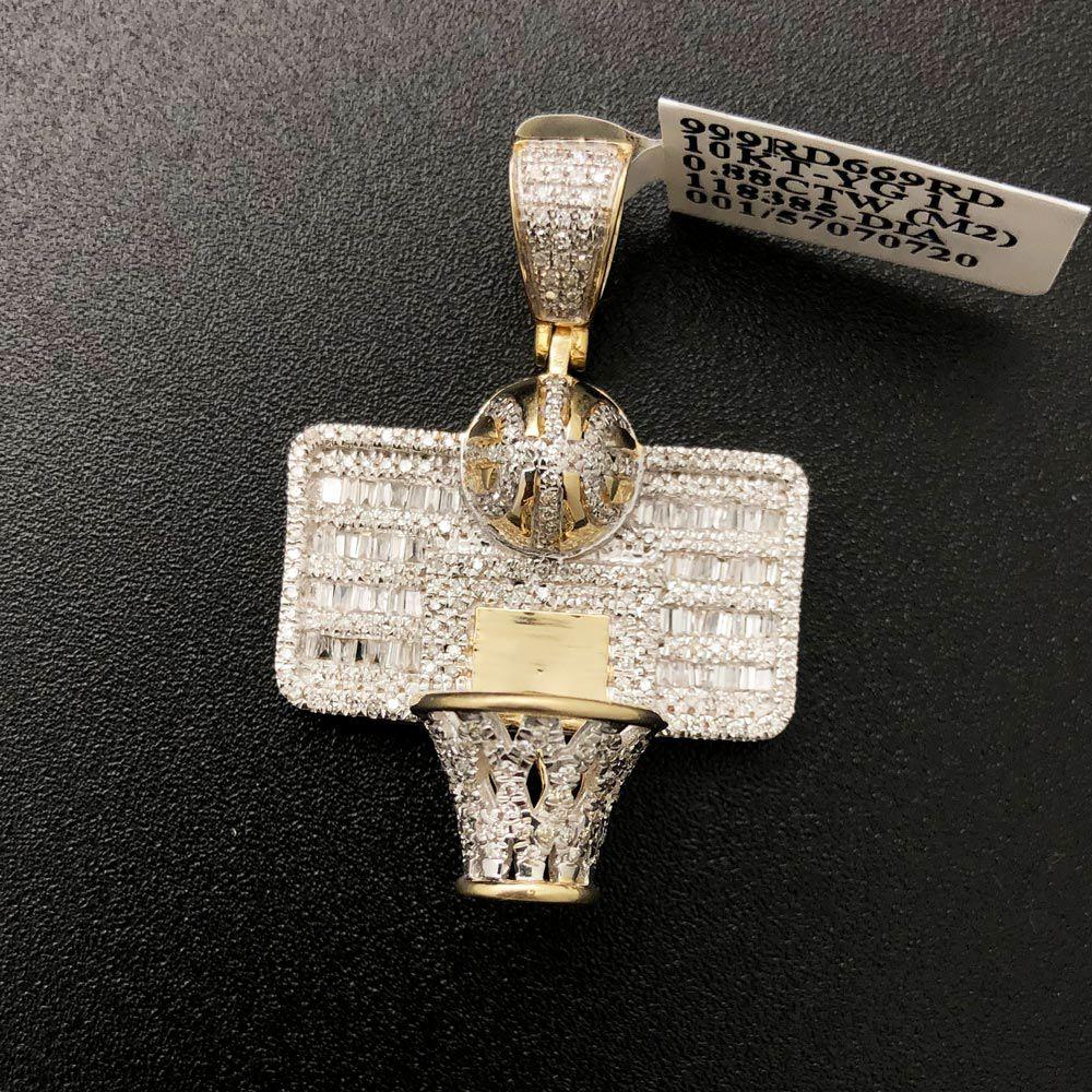 Basketball Hoop Rim Baguette Diamond .88 Carat Pendant 10K Yellow Gold HipHopBling