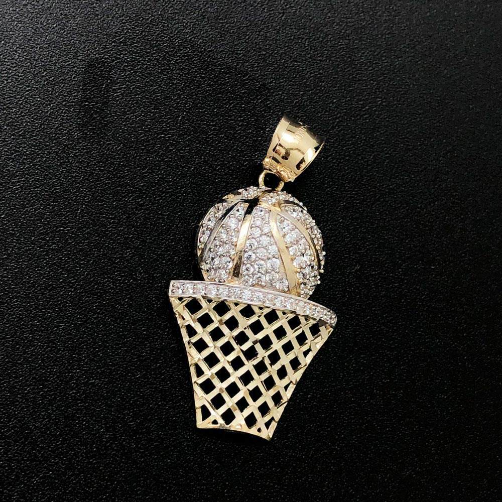 Basketball Rim Net CZ 10K Yellow Gold Pendant HipHopBling