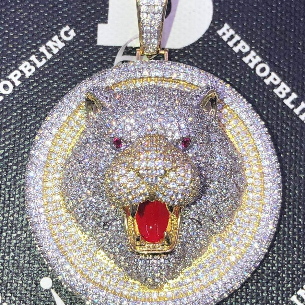 Bear Medallion 3D Detailed CZ Hip Hop Bling Bling Pendant Yellow Gold HipHopBling
