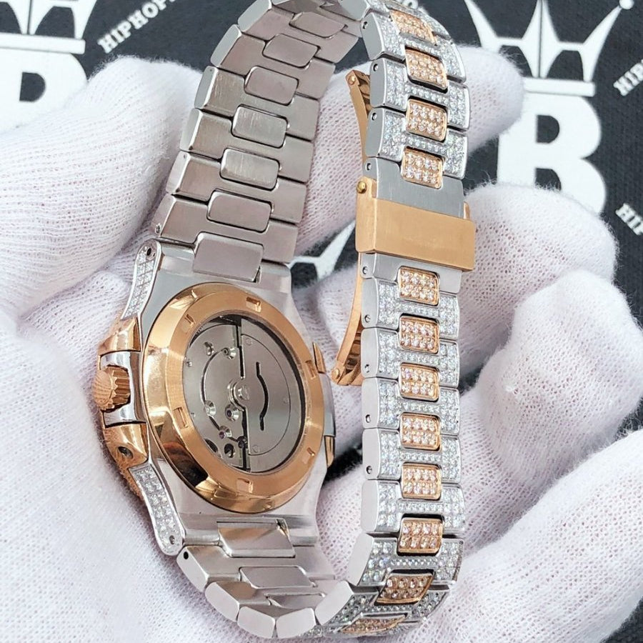 Best Quality Modern CZ Stainless Steel Watch Bling Bling 2 Tone Rose Gold HipHopBling