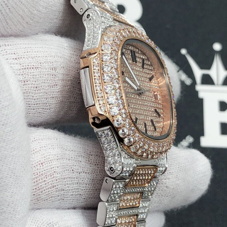 Best Quality Modern CZ Stainless Steel Watch Bling Bling 2 Tone Rose Gold HipHopBling