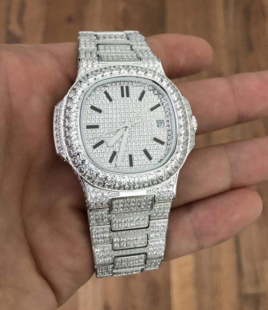 Best Quality Modern CZ Stainless Steel Watch Bling Bling White Gold HipHopBling