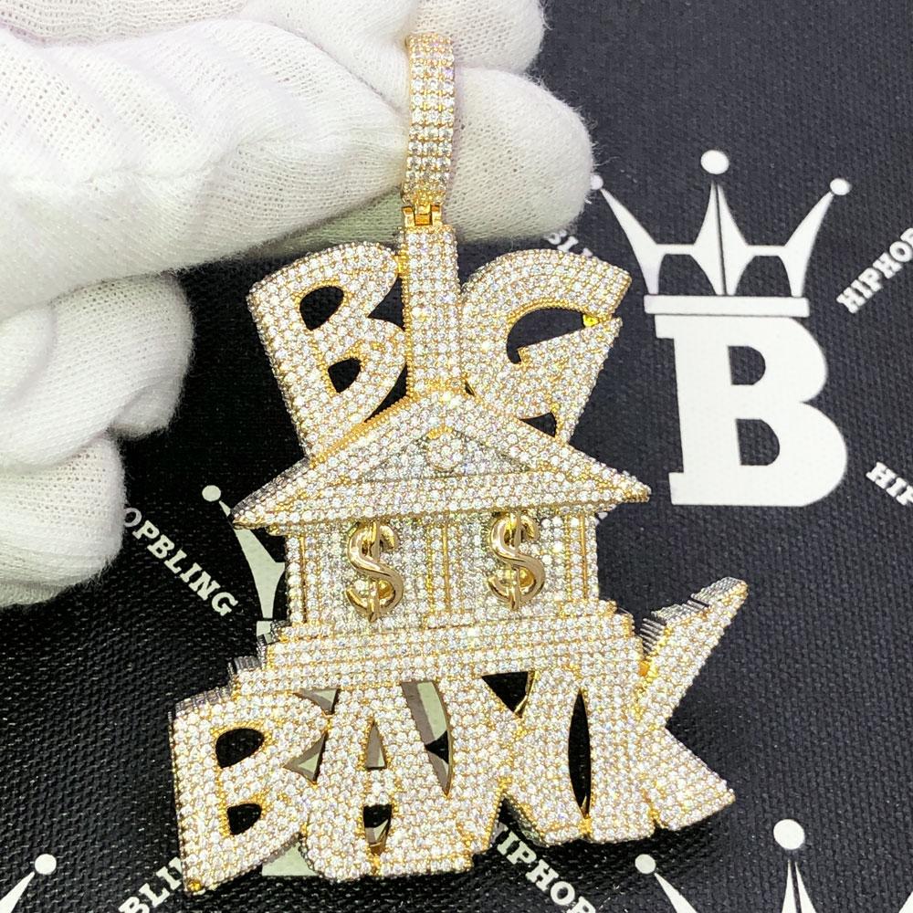 Big Bank $ CZ Hip Hop Bling Iced Out Pendant Yellow Gold HipHopBling