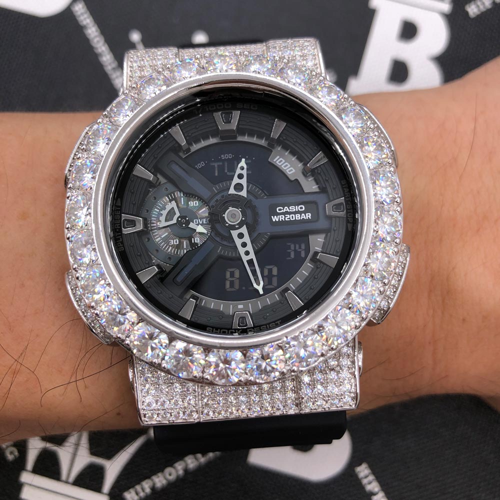Big Bez 17.75 Carat Moissanite VVS Iced Out G Shock GA110 Custom Watch HipHopBling