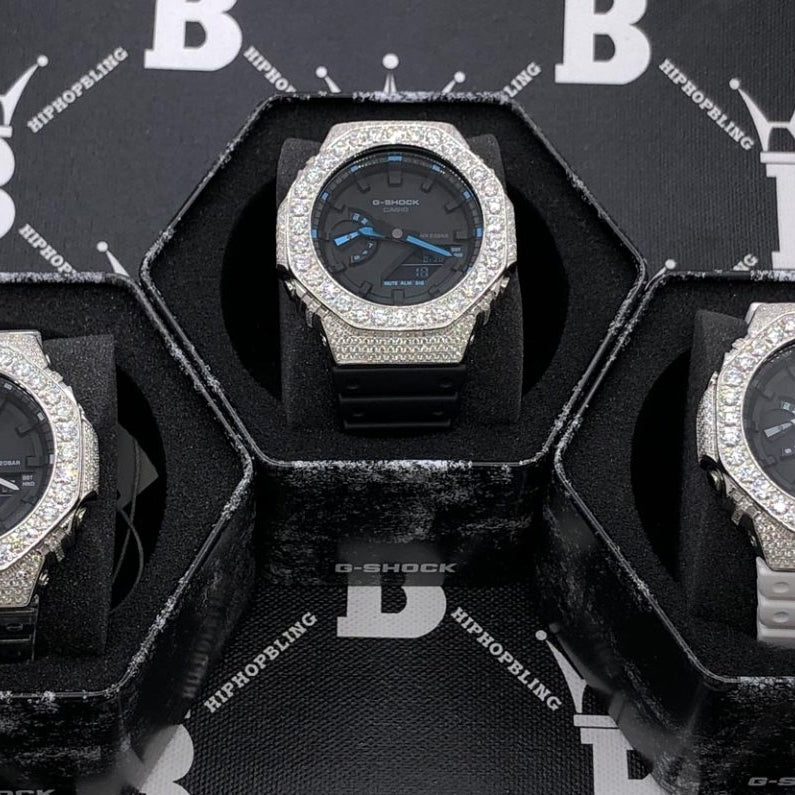 Big Boy Moissanite VVS Iced Out G Shock GA2100 Custom Watch 8.50 Carat Black Dial | Clear Band HipHopBling