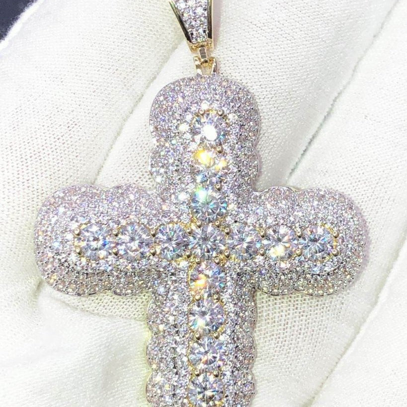 Big Bubble Cross CZ Hip Hop Bling Bling Pendant Yellow Gold HipHopBling