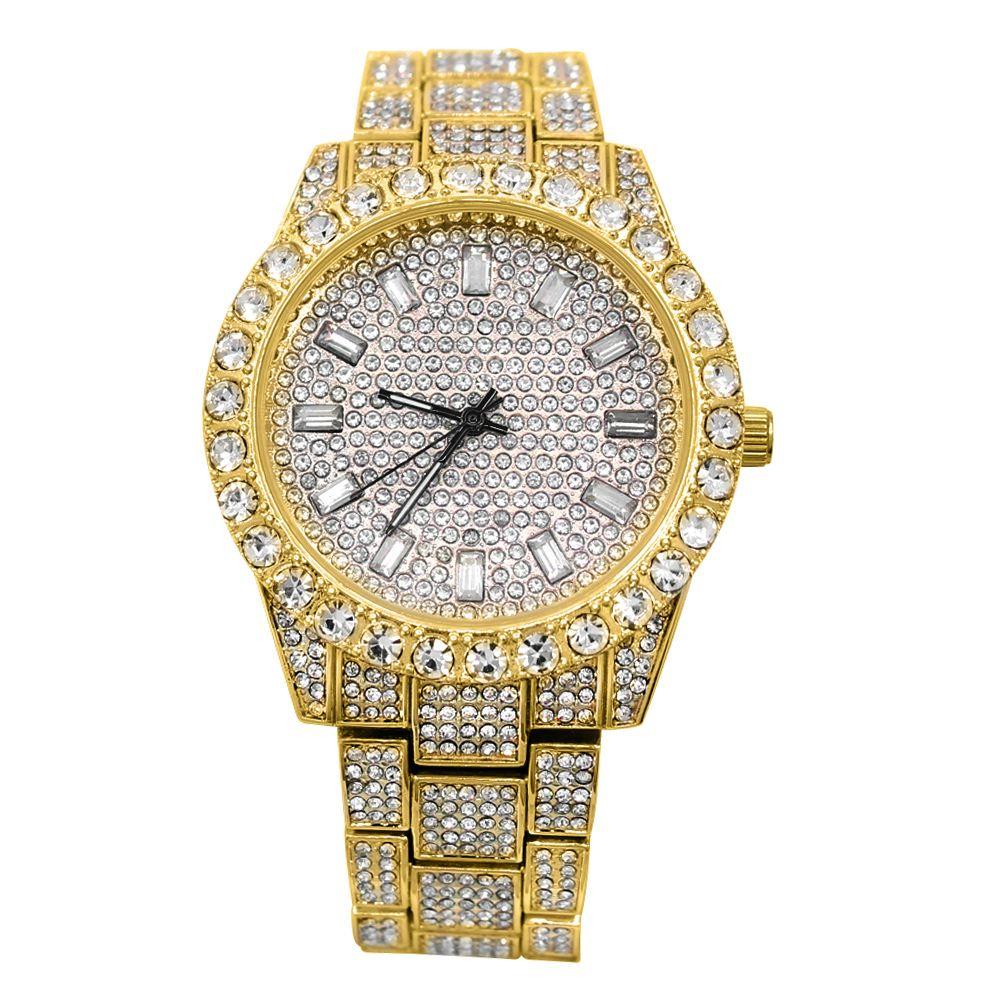 Big Rocks Oyster Iced Out Bling Hip Hop Watch Yellow Gold HipHopBling