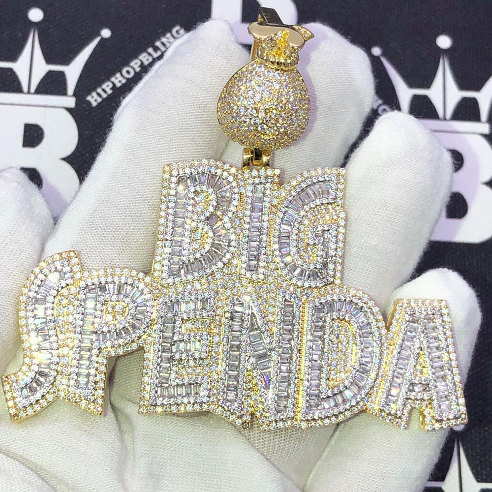 Big Spenda Baguette Bling CZ Iced Out Pendant Yellow Gold HipHopBling