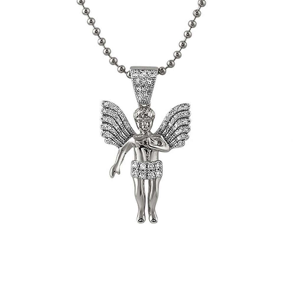 Big Wings Rhodium Mini Angel Pendant HipHopBling