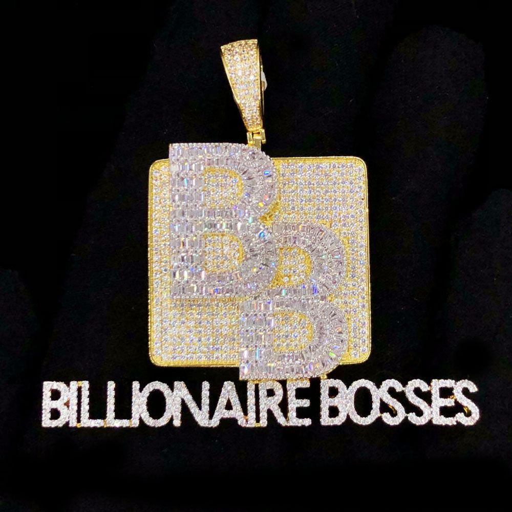 Billionaire Bosses Baguette VVS CZ Hip Hop Iced Out Pendant Yellow Gold HipHopBling