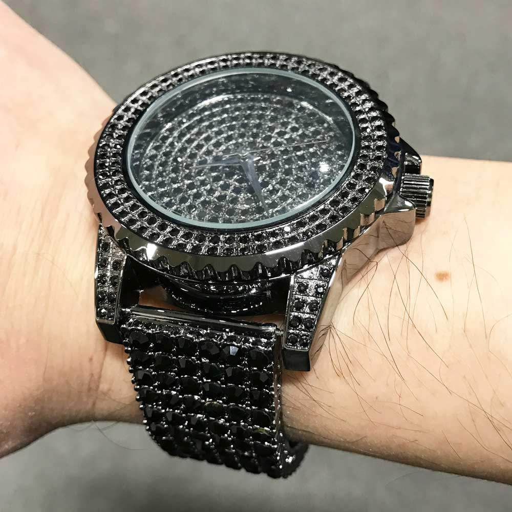 Black All Bling Bling Custom Watch Iced Out Band 7" HipHopBling