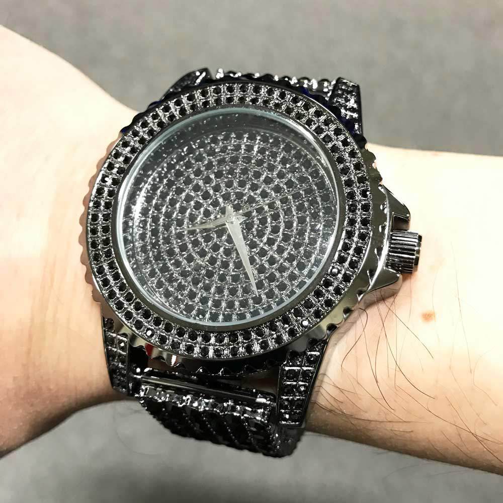 Black All Bling Bling Custom Watch Iced Out Band HipHopBling