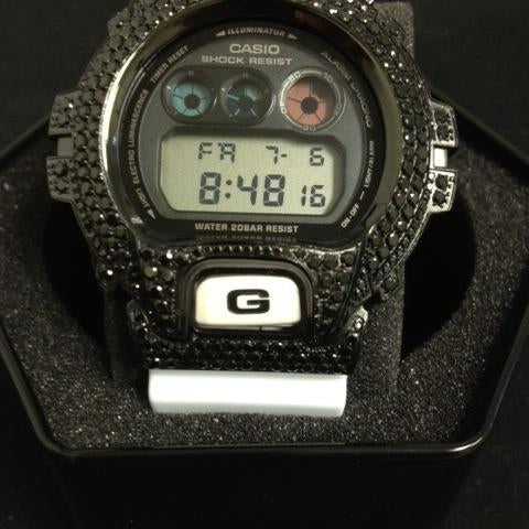 Black Bling Bling CZ G Shock White Watch DW6900 HipHopBling