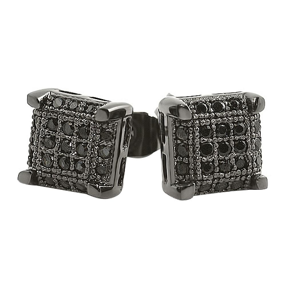 Black CZ Small Cube Micro Pave Earrings HipHopBling