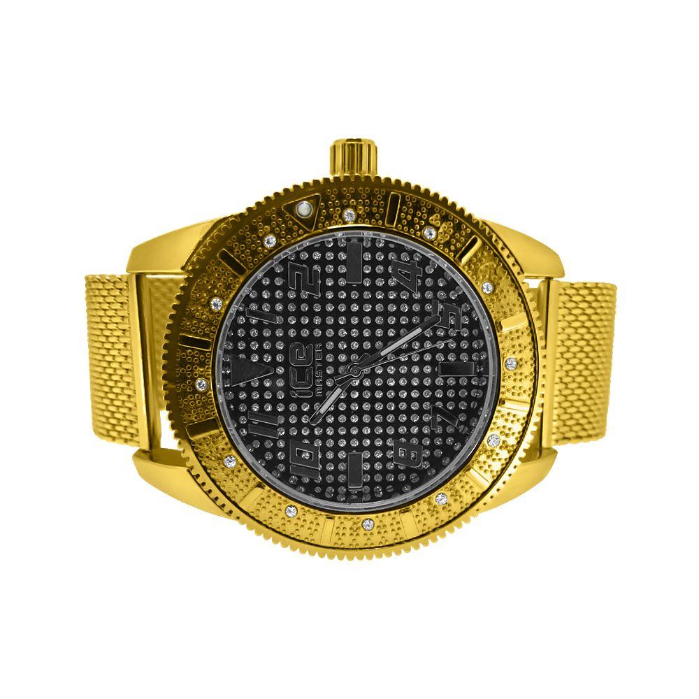 Black Dial Sporty Gold Mesh Band Fashion Watch HipHopBling