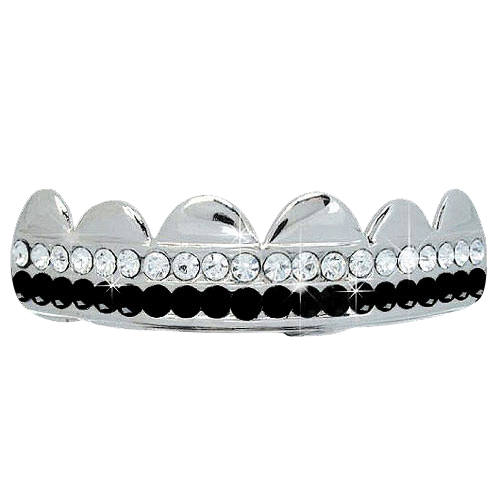 Black / White Double Bling Bling Grillz Silver Teeth HipHopBling
