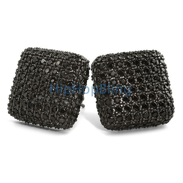 Black XL Rounded 3D Box Bling Bling Earrings HipHopBling