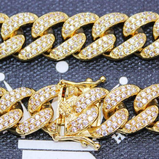 Bling Bling Cuban Chain 12MM Wide White / Yellow Gold White Gold 18" HipHopBling