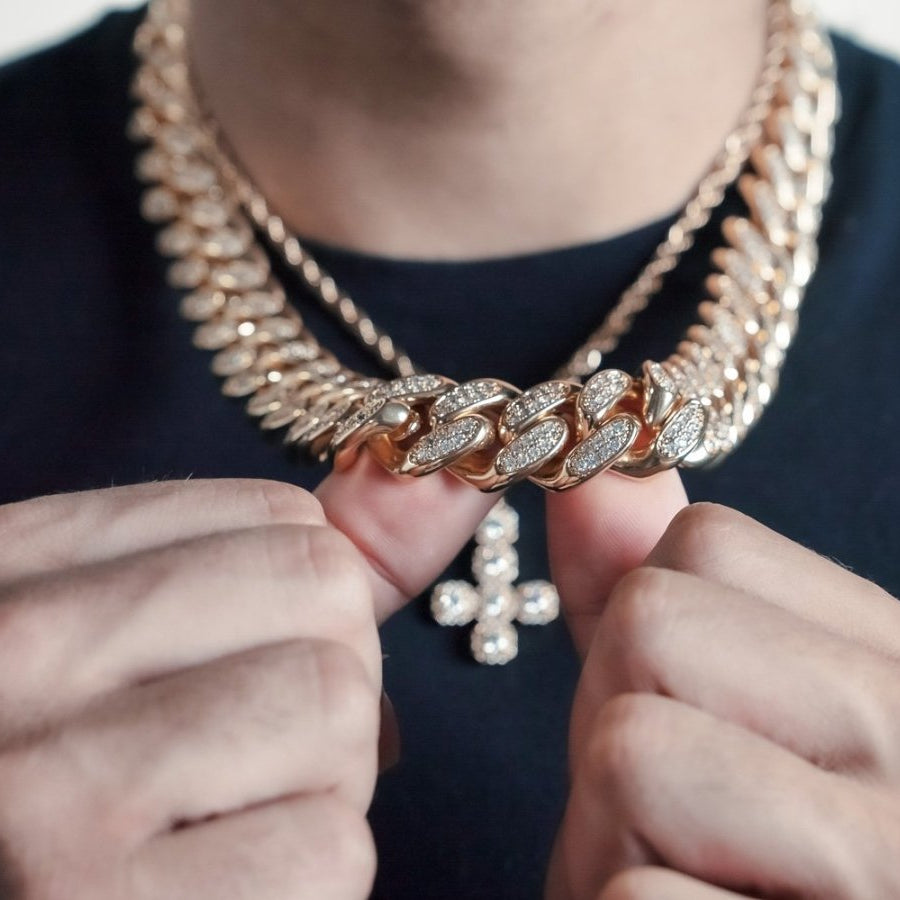 Bling Bling Cuban Chain 12MM Wide White / Yellow Gold Yellow Gold 18" HipHopBling