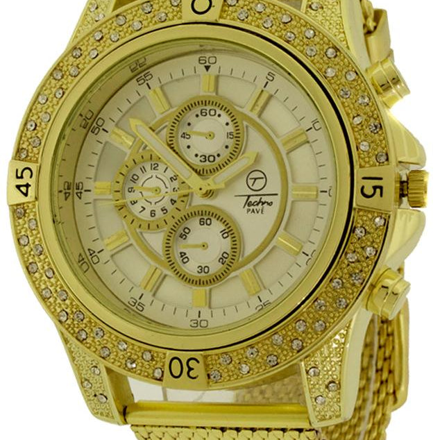 Bling Bling Gold Chrono Mesh Hip Hop Watch HipHopBling