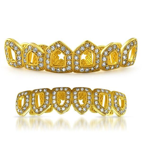 Bling Bling Grillz 6 Open Gold Teeth Set HipHopBling