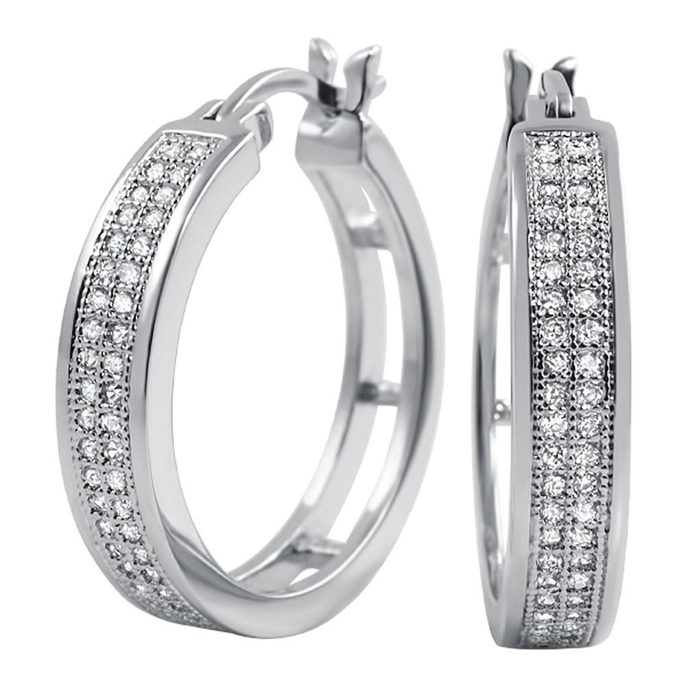 Bling Bling Hoops 25mm CZ 2 Row Micro Pave Earrings HipHopBling