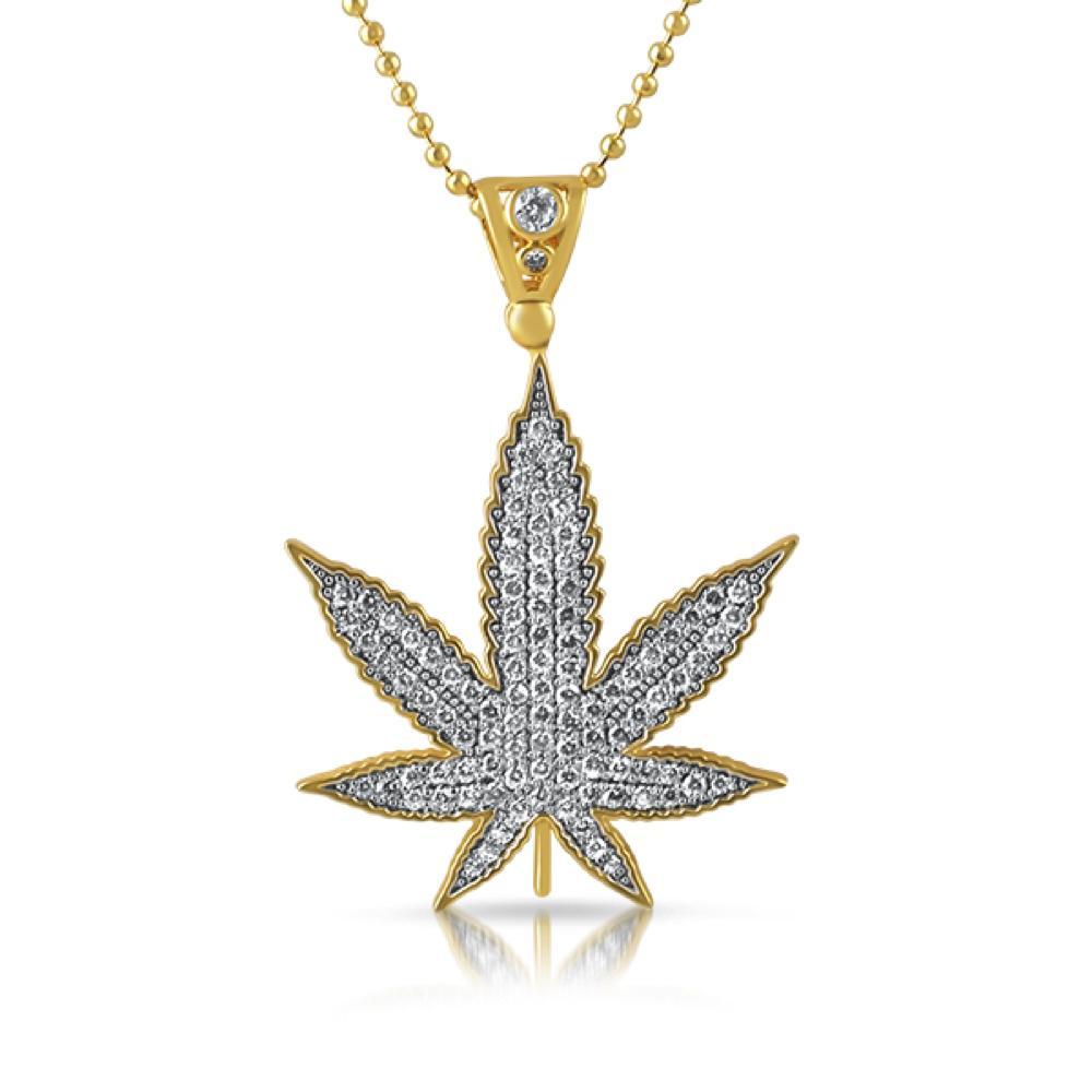 Bling Bling Marijuana Leaf Gold Pendant HipHopBling