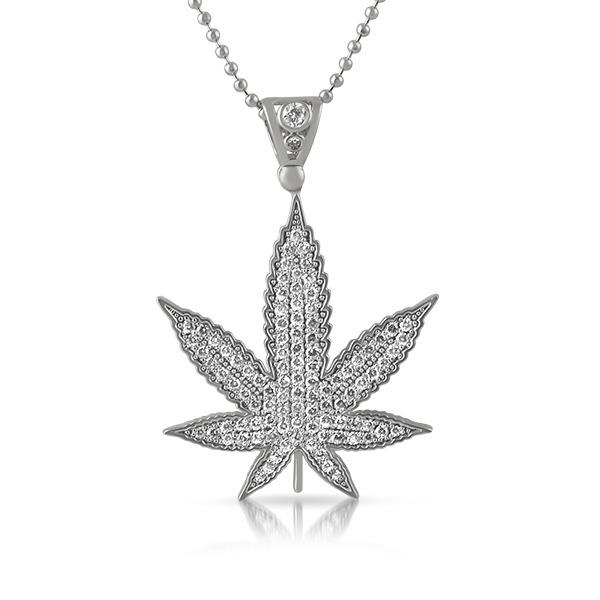 Bling Bling Marijuana Leaf Pendant Rhodium HipHopBling