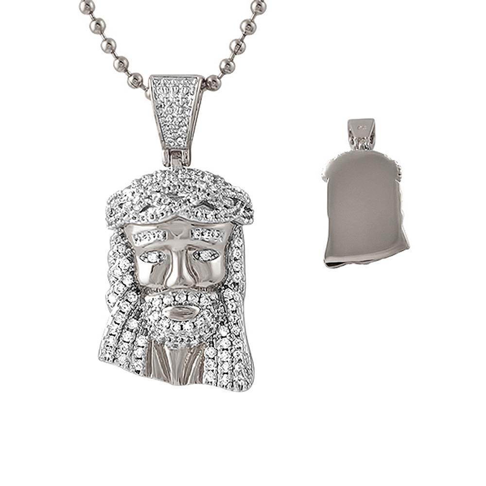 Bling Bling Micro Jesus Pendant Rhodium Solid Back HipHopBling