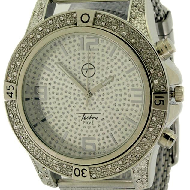Bling Bling Silver Sports Mesh Watch Techno Pave HipHopBling