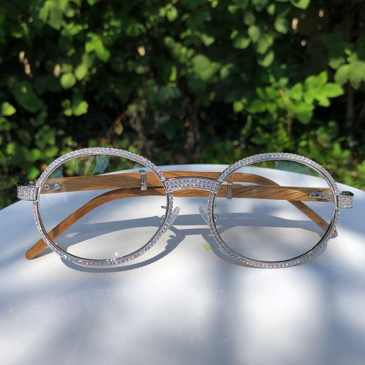 Bling Bling Sunglasses CZ Wooden Frames Gold HipHopBling
