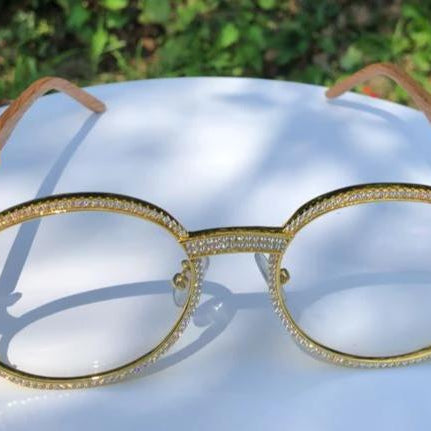 Bling Bling Sunglasses CZ Wooden Frames Gold HipHopBling