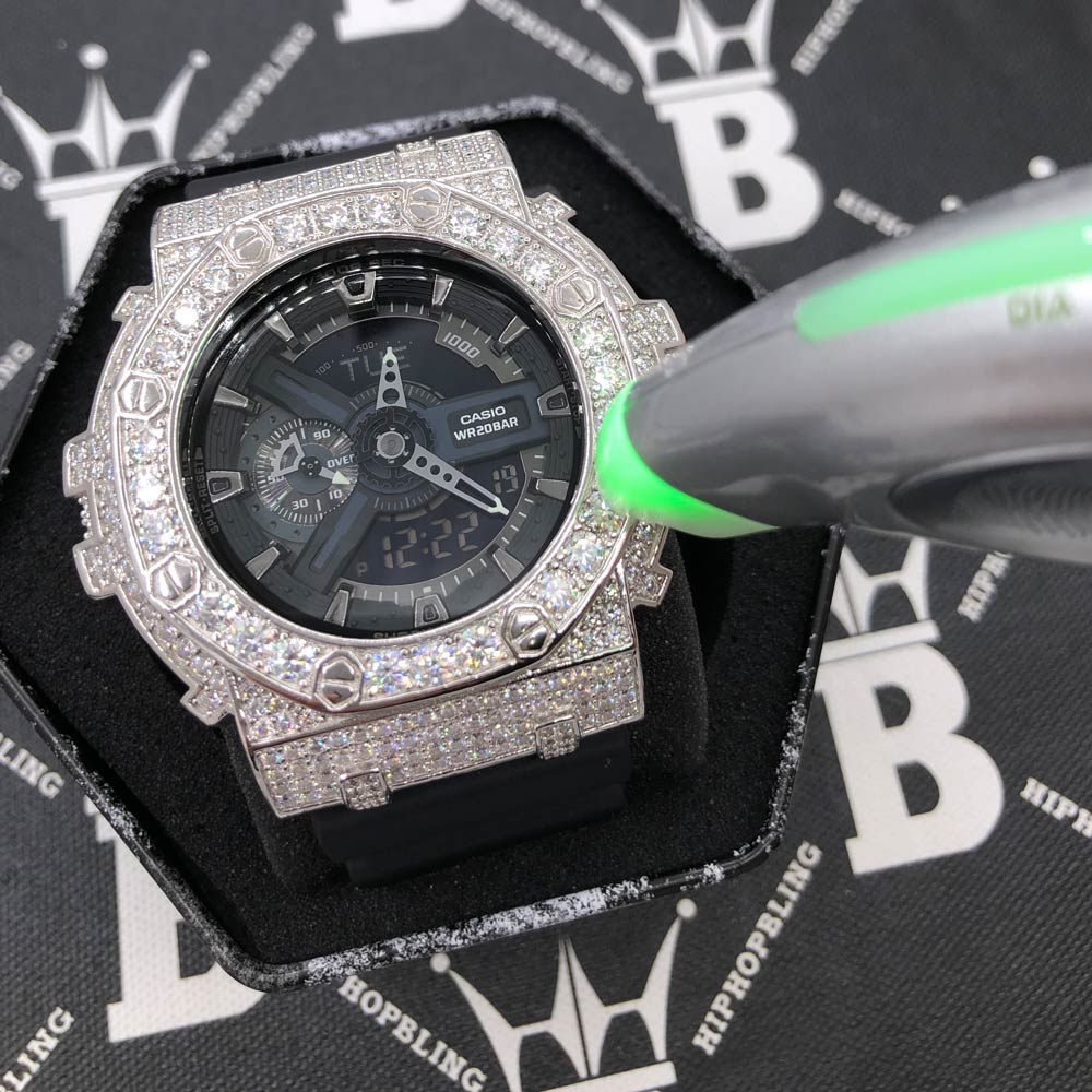 Block 12.25 Carat Moissanite VVS Iced Out G Shock GA110 Custom Watch HipHopBling