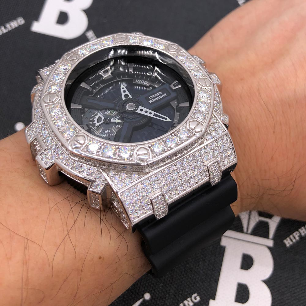 Block 12.25 Carat Moissanite VVS Iced Out G Shock GA110 Custom Watch HipHopBling